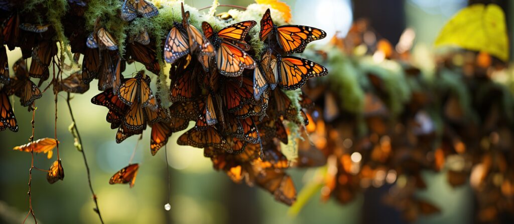 Monarch Butterfly huddle together to rest