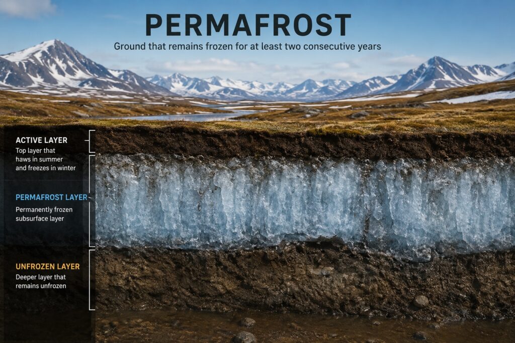 Melting Glaciers - Permafrost has ice locked under soil