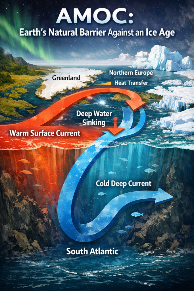 AMOC (The Atlantic Meridional Overturning Circulation) acts as Ice Age Barrier